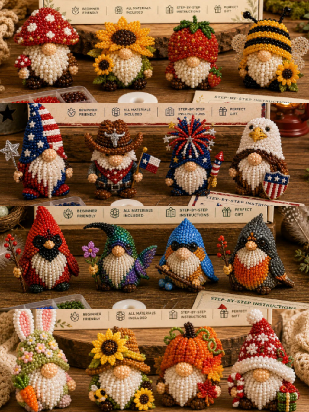 ✨DIY Beaded Gnome Kit – Relaxing Craft Project for Home & Stress Relief