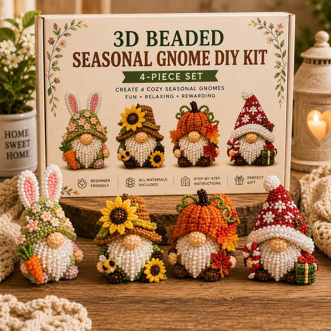 ✨DIY Beaded Gnome Kit – Relaxing Craft Project for Home & Stress Relief