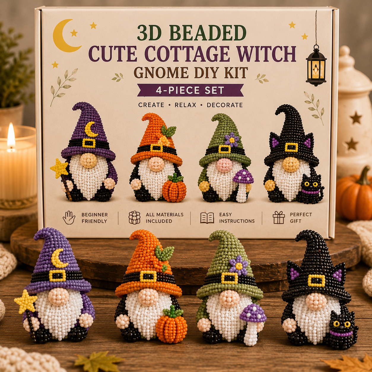 ✨DIY Beaded Gnome Kit – Relaxing Craft Project for Home & Stress Relief