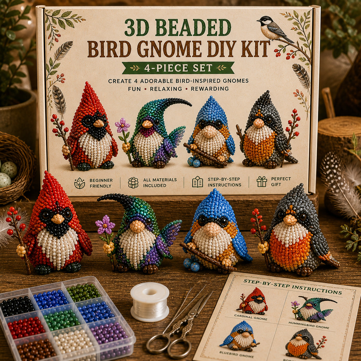 ✨DIY Beaded Gnome Kit – Relaxing Craft Project for Home & Stress Relief