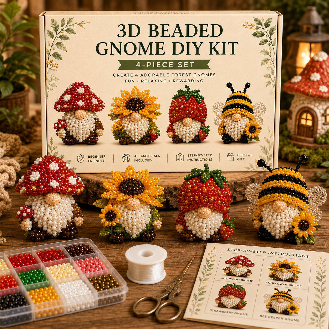 ✨DIY Beaded Gnome Kit – Relaxing Craft Project for Home & Stress Relief
